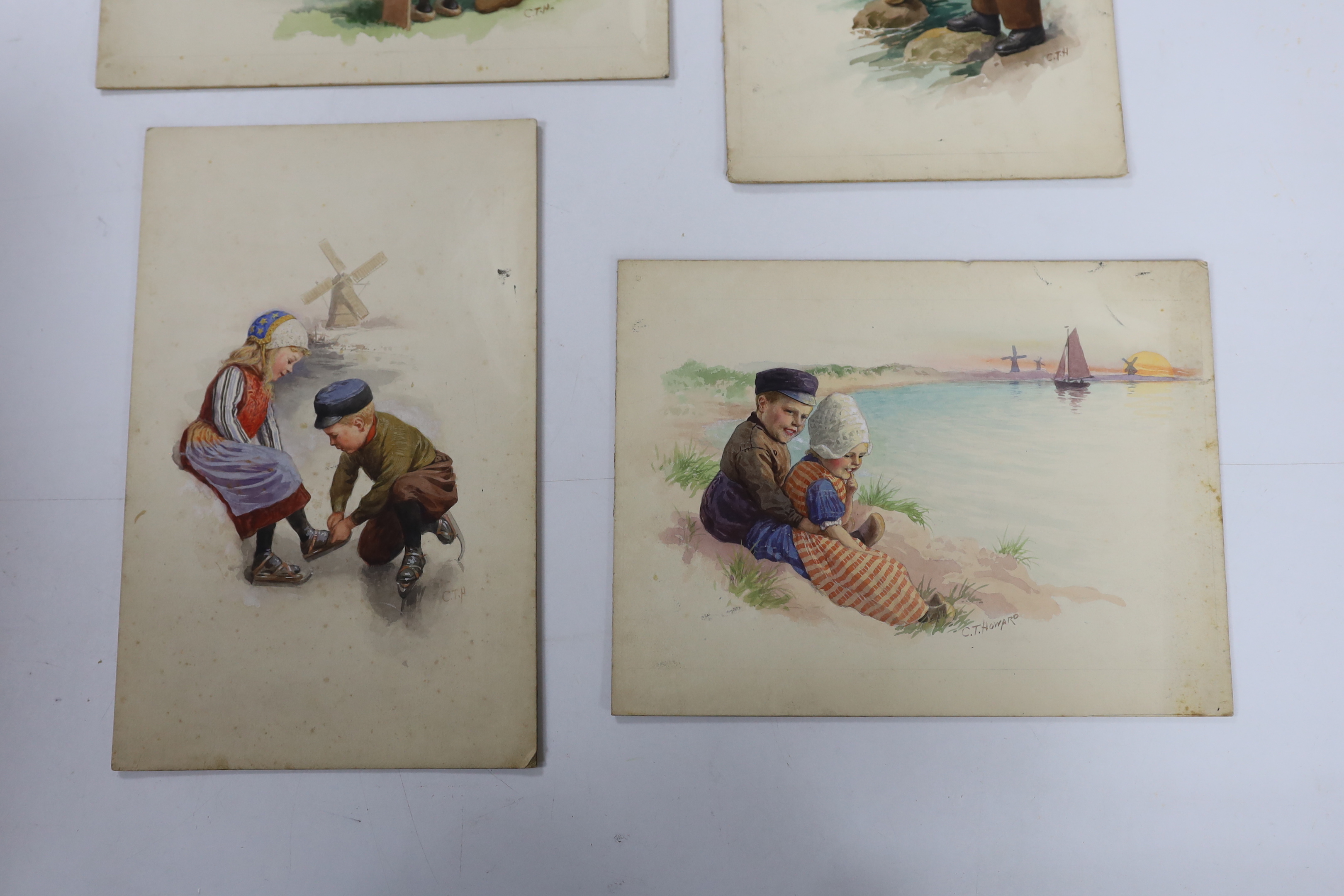 Charles Thomas Howard (1865-1942), set of four original watercolours on card for postcard designs, Dutch children, each signed, largest 28 x 17cm, unframed